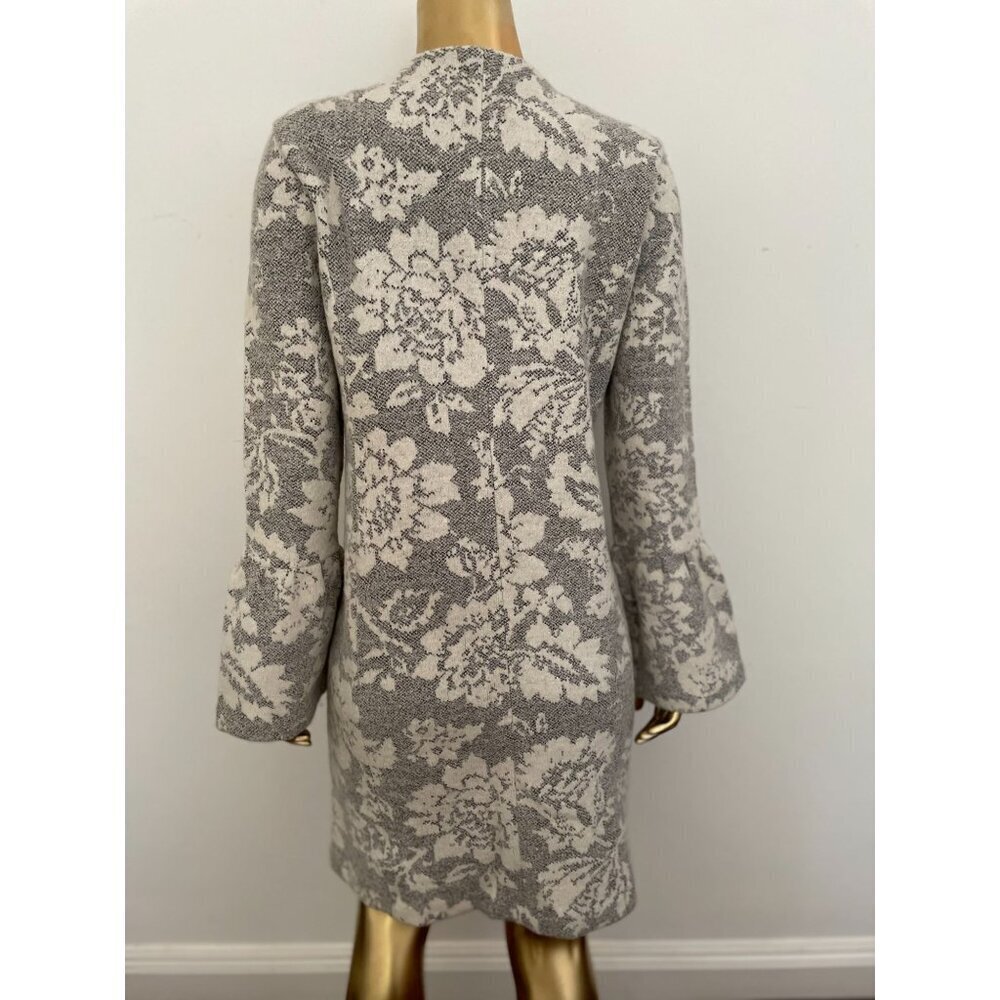 Nanette Lepore Elegant Women's Floral Knit Coat Size S Gray & White Viscose and - Picture 2 of 13